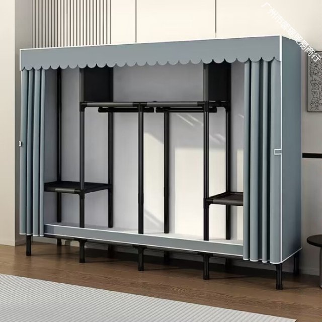 Assembled wardrobe Simple household bedroom steel frame thickened and thickened rental room cloth wardrobe reinforced durable storage cabinet