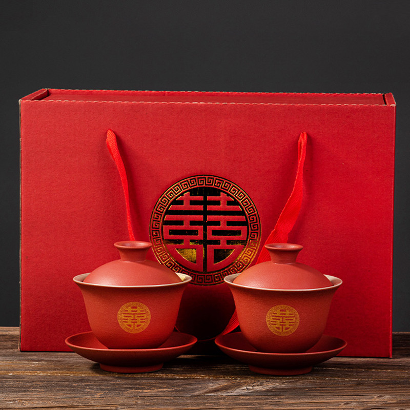 Palace red modified toast tea cup wedding set red wedding tea set toast tea bowl wedding tea cup pair wedding