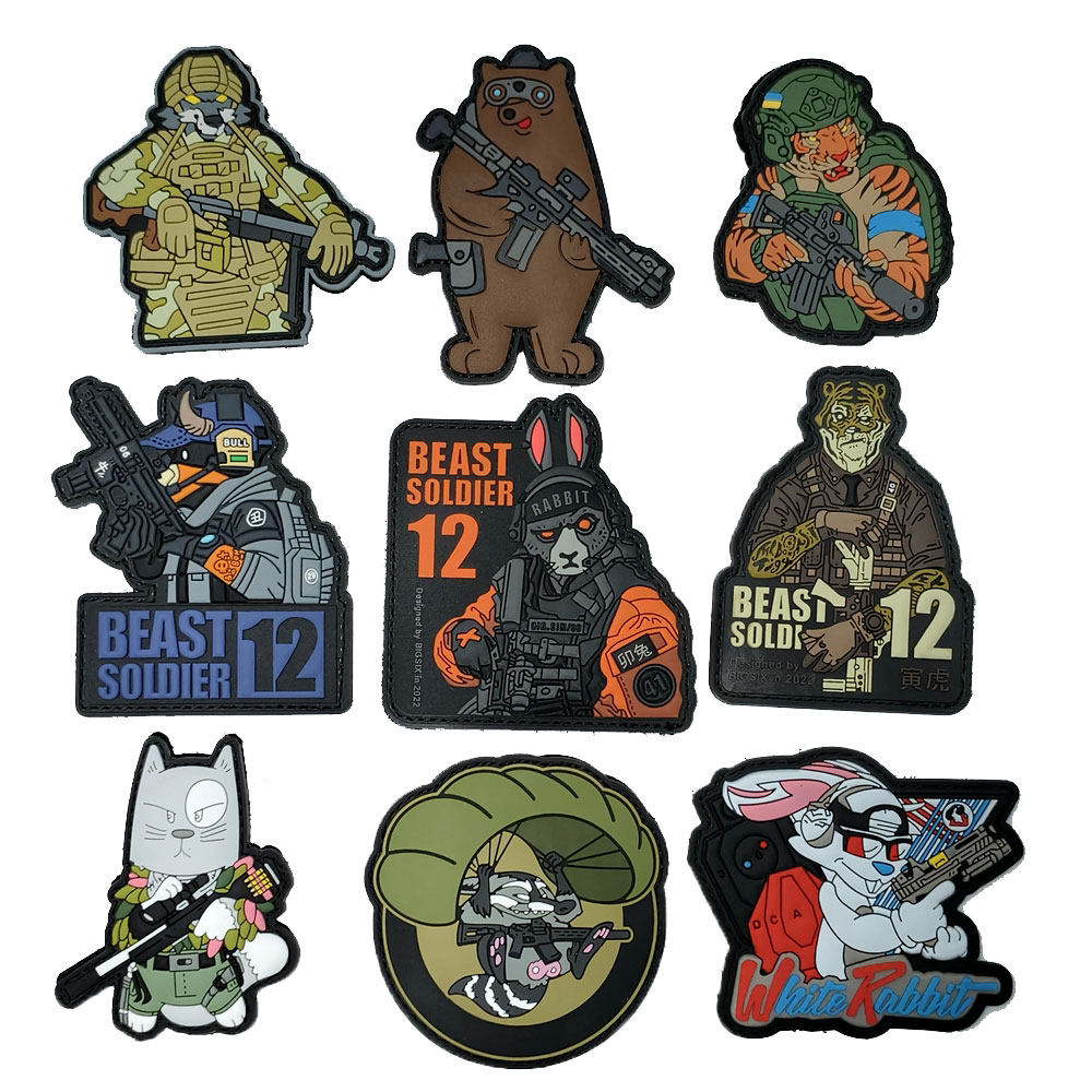 ビーストウォリアー十二支うさぎベルクロパッチ、タクティカルうさぎPVC 3Dラバーパッチ、パーソナライズされたモラルパッチ、パック