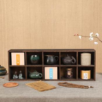 Solid wood tea cup shelf retro desktop tea set storage rack wall-mounted storage duobaoge ancient rack simple chinese