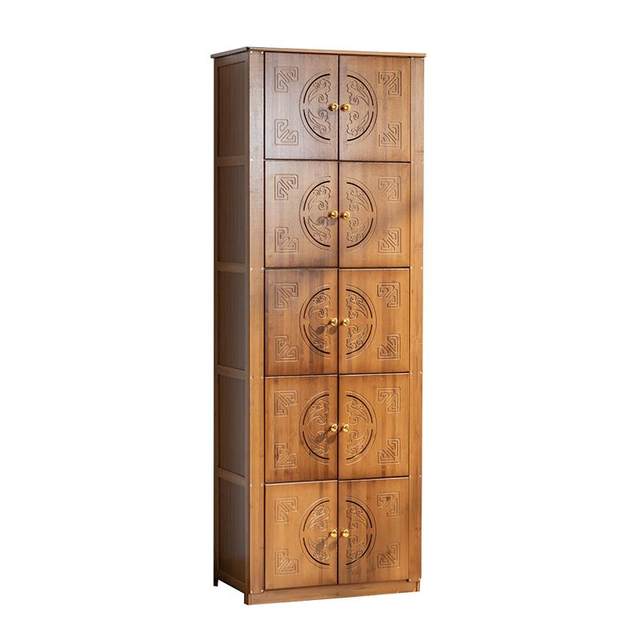 Kitchen storage rack dining side cabinet solid wood living room storage tea cabinet simple bowl cabinet Nanzhu multi-layer floor-standing storage cabinet