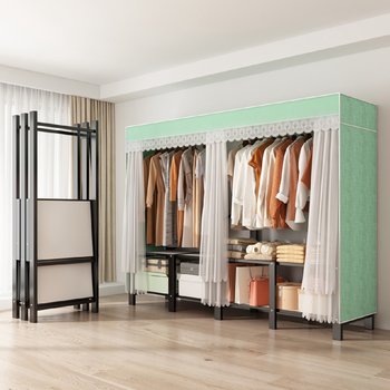 No installation wardrobe for household bedroom folding simple cloth wardrobe rental house sturdy and durable steel frame storage cabinet wardrobe