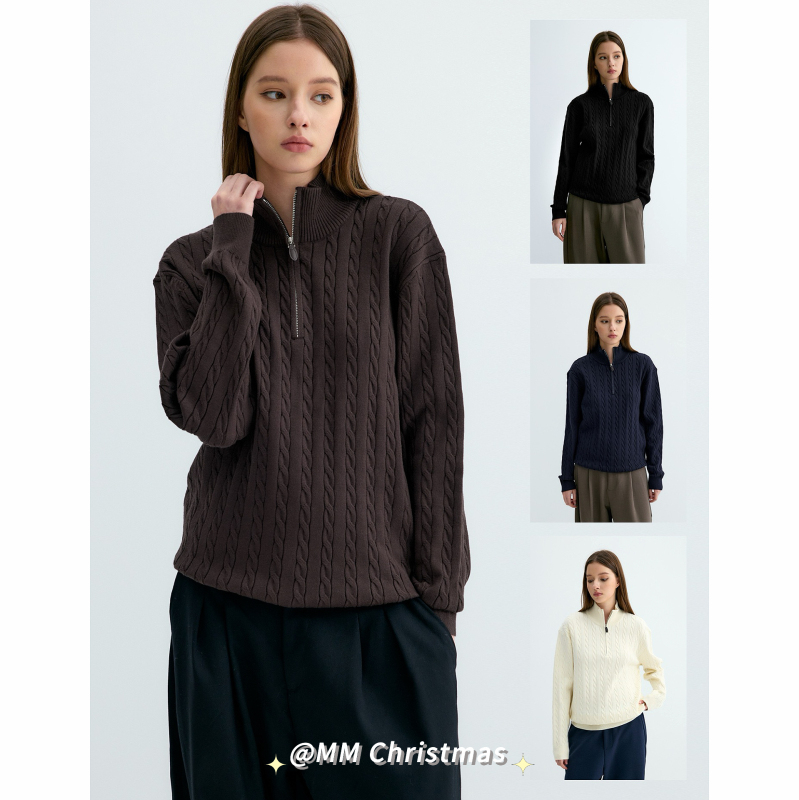 Mmchristmas Old Money Classic Light Luxury Cable Knit Half-Zip Stand Collar Sweater Unisex Autumn Winter Knitwear Top Mmchristmas Old Money Classic Light Luxury Cable Knit Half-Zip Stand Collar Sweater Unisex Autumn Winter Knitwear Top