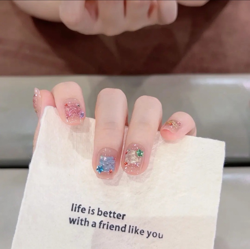 Colorful Candy Ice Cubes - Handmade Wearable Nail Art with Colorful Star Decorations, Trendy and Sparkling, High-End Style for Everyday Use