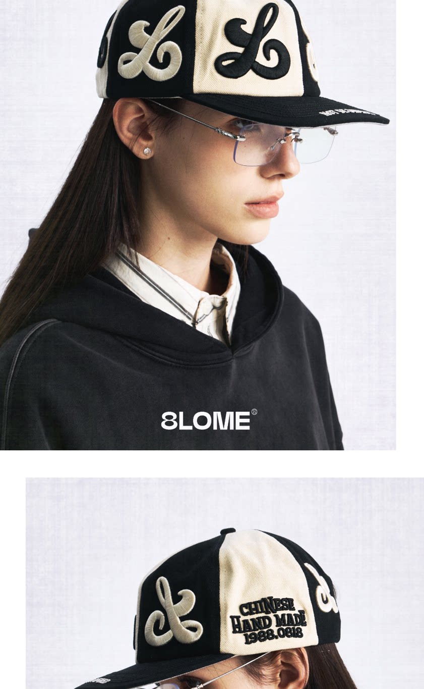 8LOME Black And White Flat Brim Baseball Cap