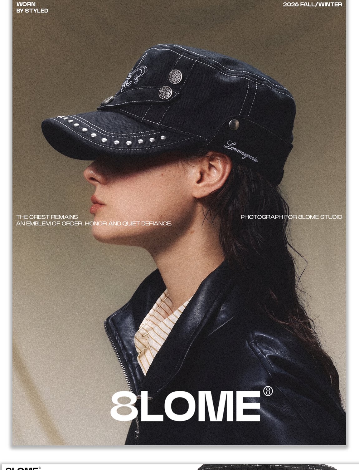 8LOME Leather Embroidered Flat Top Baseball Cap