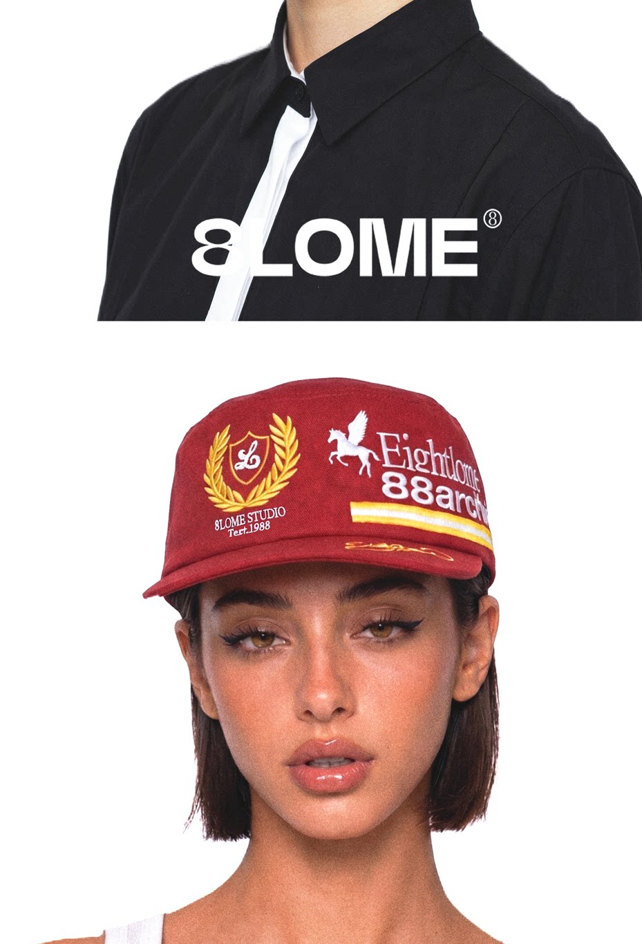 8LOME Cotton Embroidered Flat-Top Baseball Cap