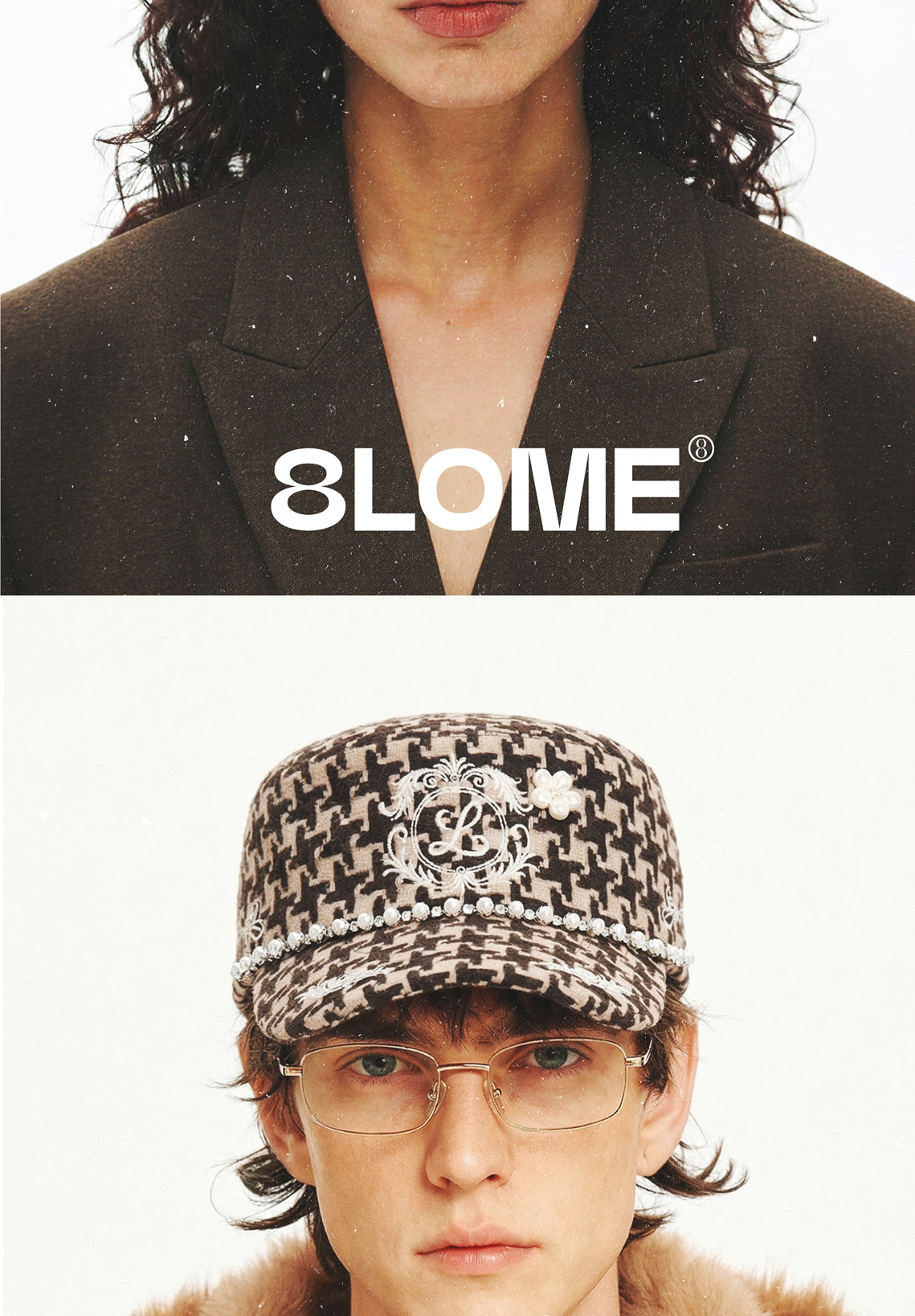 8LOME Pearl Houndstooth Curved-Brim Baseball Cap