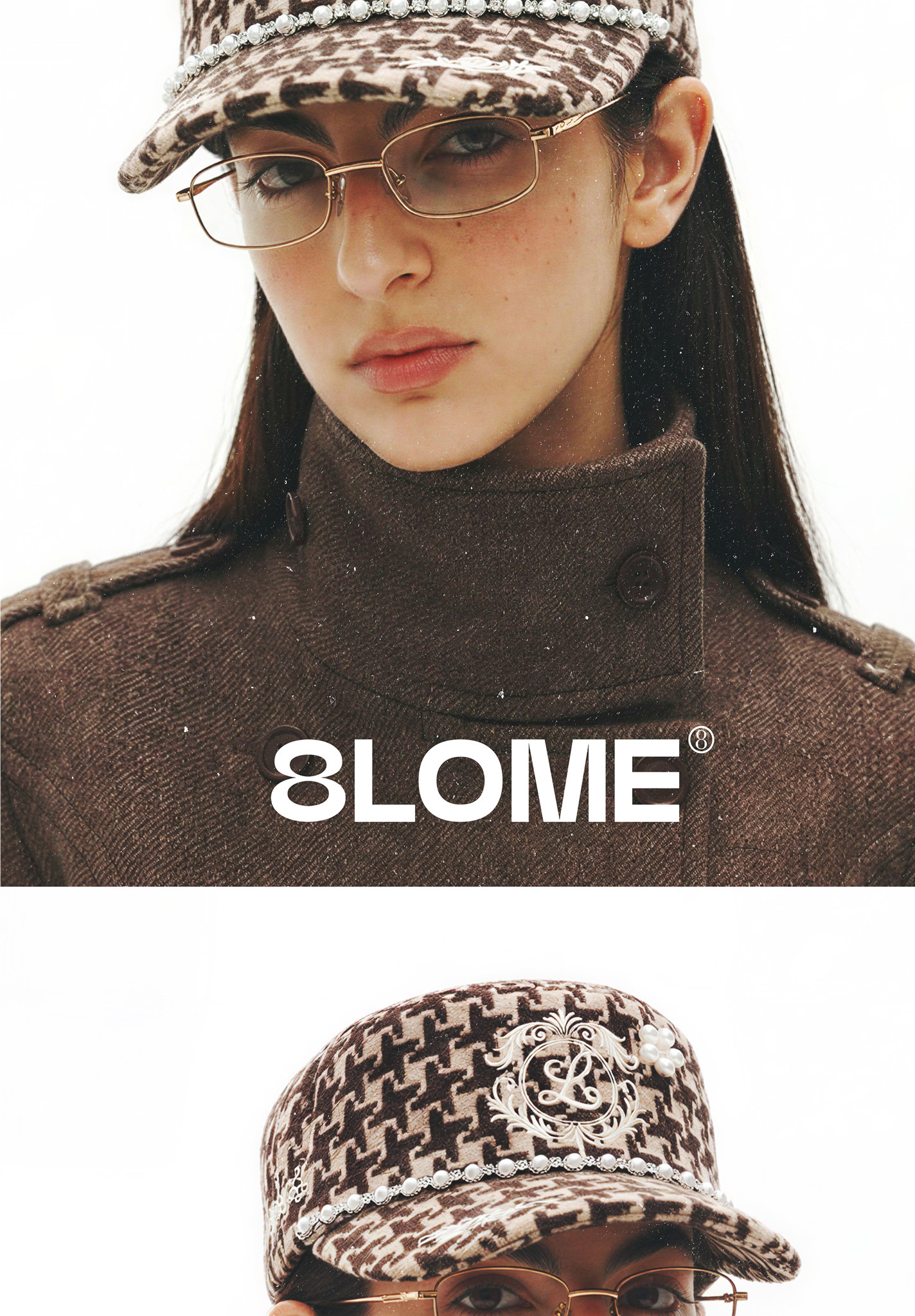 8LOME Pearl Houndstooth Curved-Brim Baseball Cap