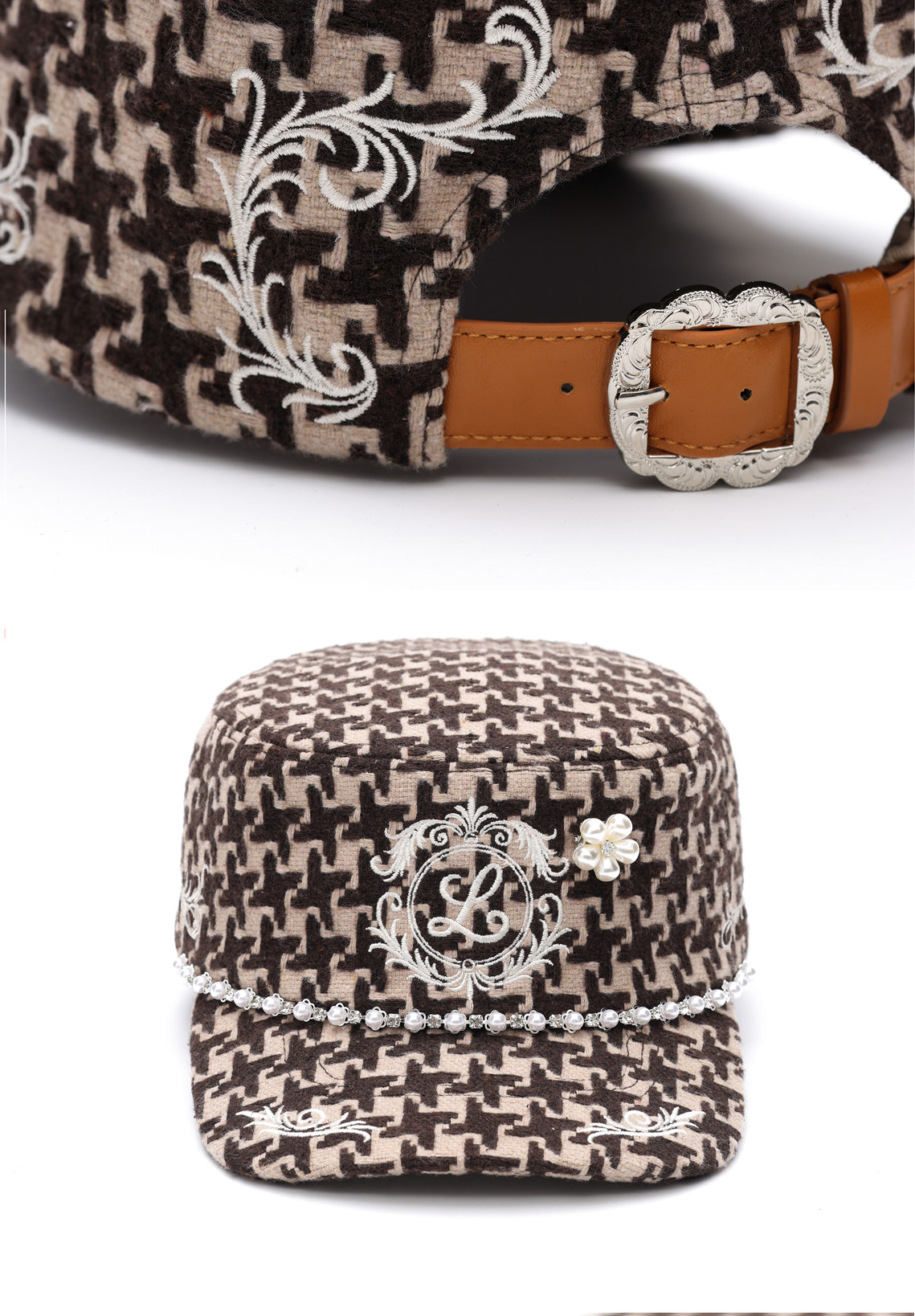 8LOME Pearl Houndstooth Curved-Brim Baseball Cap