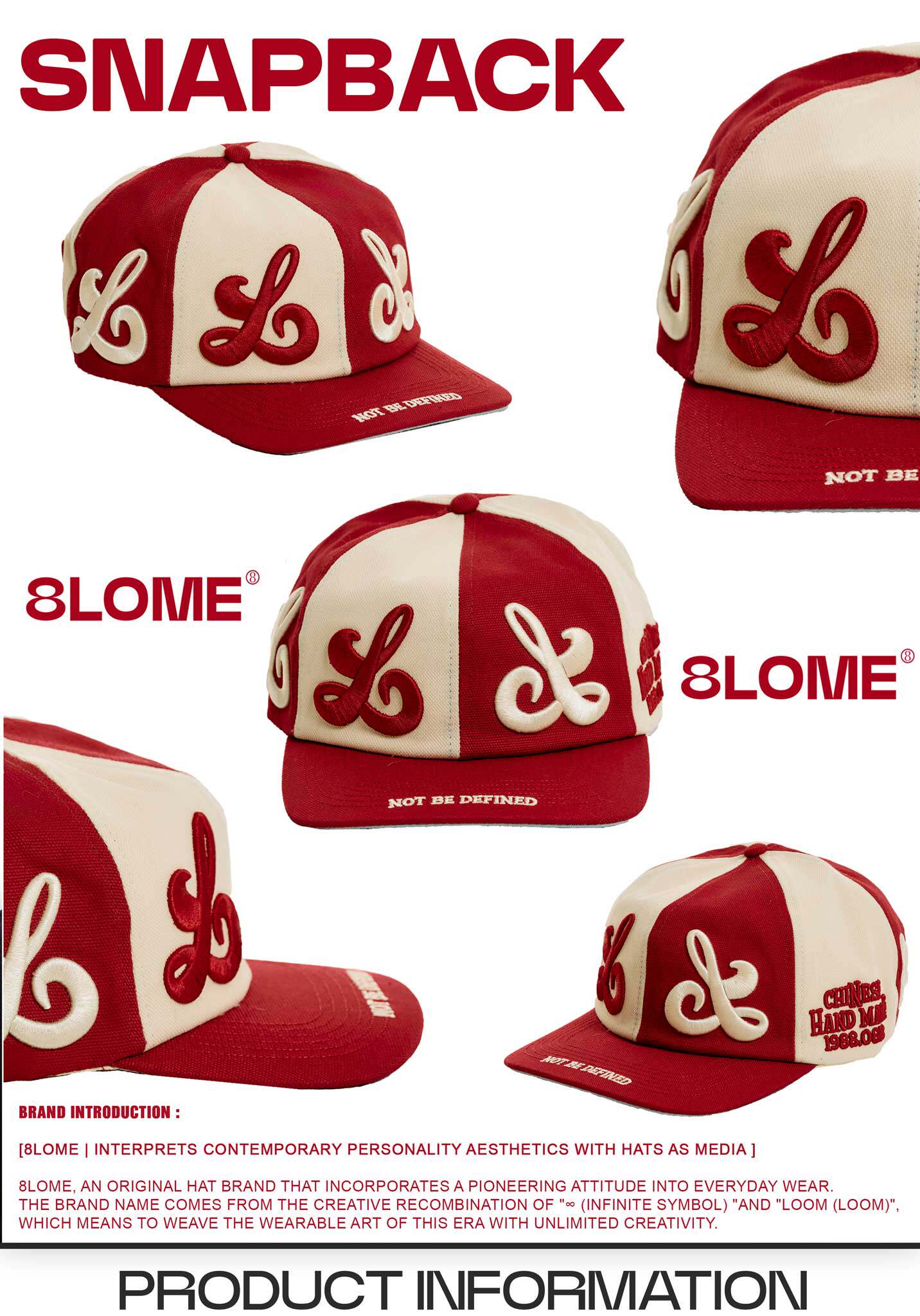 8LOME Black And White Flat Brim Baseball Cap