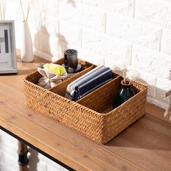Grass-partitioned storage box desktop coffee table remote control key storage basket bedroom cosmetics classification box