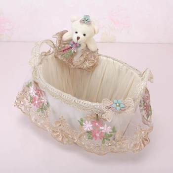 Fabric lace sorting storage basket storage basket rattan woven oval desktop ornament decorative decorative box storage basket