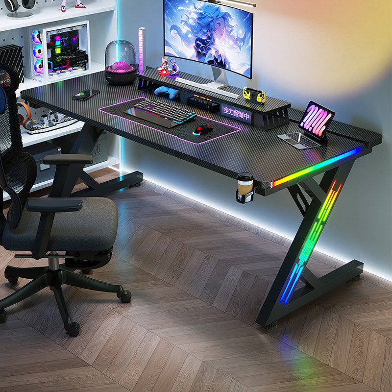 チタン製トライデントS3ゲーミングデスクトップコンピューターデスク、ホームベッドルームデスク、オフィスデスク、メカニカルアーム装着可能、カーボンファイバーテーブル