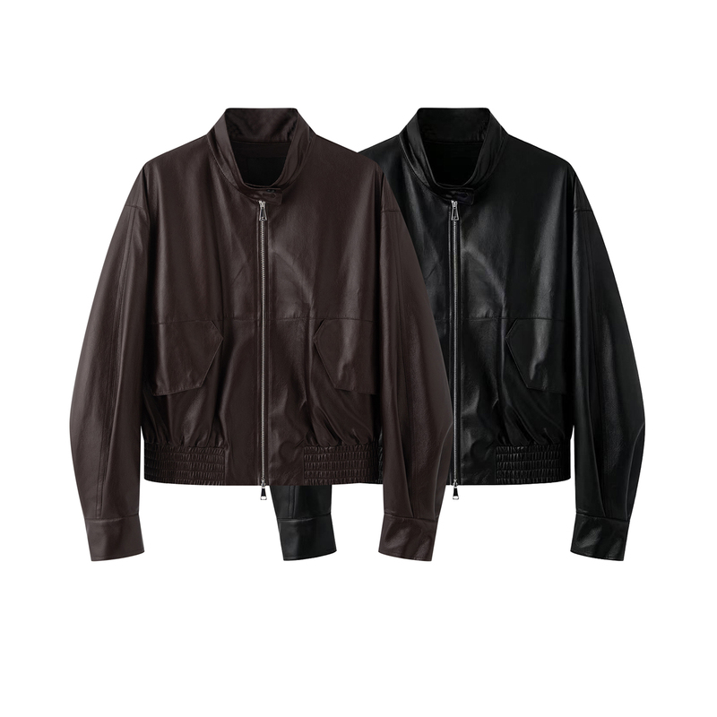 Same Style as in the Mall, 2026 Autumn New Casual Retro Stand-Collar Motorcycle Double-Zip Long-Sleeve Leather Jacket for Women Same Style as in the Mall, 2026 Autumn New Casual Retro Stand-Collar Motorcycle Double-Zip Long-Sleeve Leather Jacket for Women