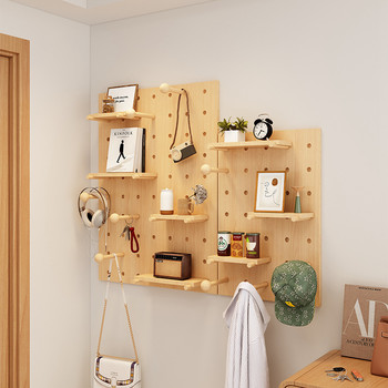 Solid wood hole board hanging board wooden wall panel entrance wall bookshelf kindergarten display rack