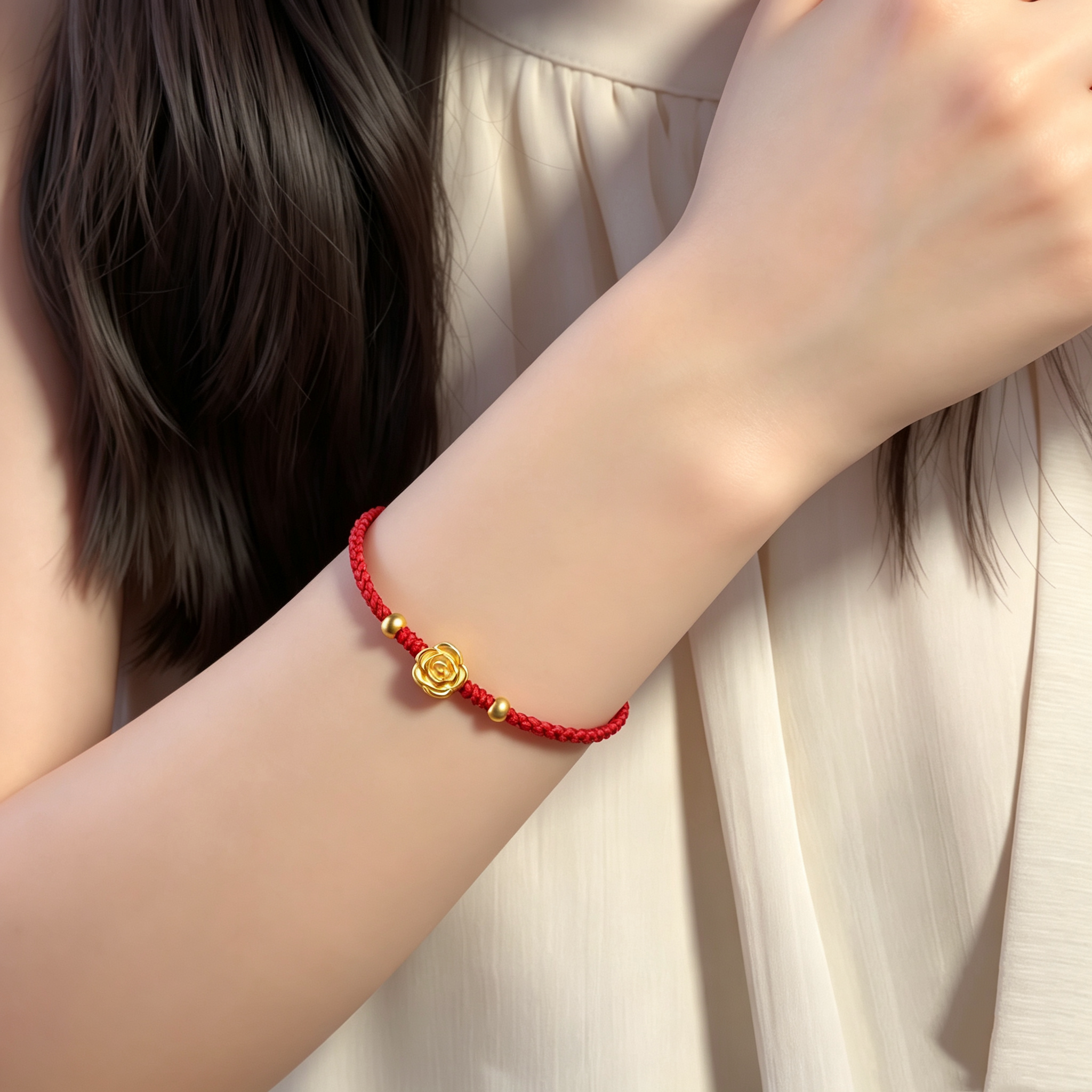 【Taojinxi】สร้อยข้อมือเครื่องประดับรูปดอกกุหลาบสีทองบริสุทธิ์ 999 พร้อมลูกปัดทองขนาดเล็ก ลูกปัดนำโชคแบบดั้งเดิม ลูกปัดทองสำหรับงาน DIY