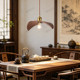 Song Dynasty Aesthetic Solid Wood Dining Room Chandelier, Mid-Century Style Walnut Color, Simple Zen Style, Suitable for Cafes, Tea Rooms, Study Rooms, and Guesthouses