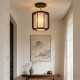 Song Dynasty Aesthetic Entryway Solid Wood Ceiling Lamp, Vintage Style Fabric Retro Homestay Corridor Decorative Lighting