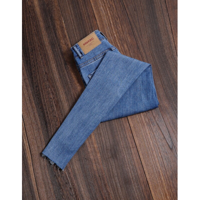 Blue Jeans for Women, Spring and Summer New Style, High-Waisted, Slim-Fitting, Stretchy, Tight-Fitting, Petite, Frayed Hem, Cropped, Skinny Pants