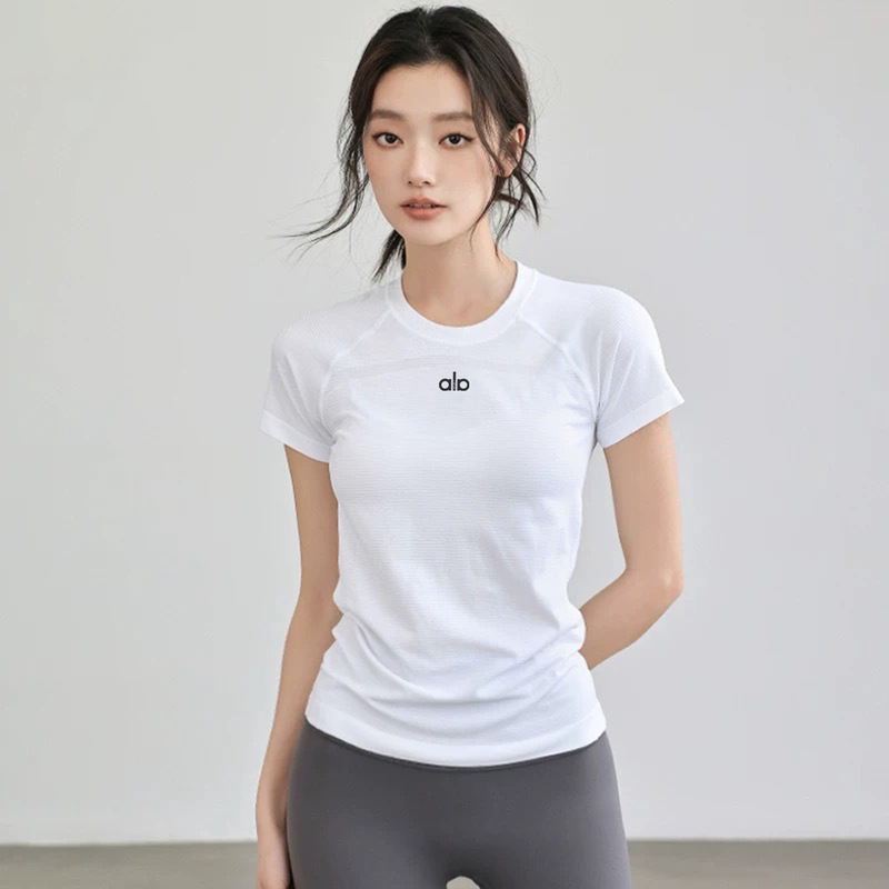 Aloactive Quick-Drying Yoga Short-Sleeved T-Shirt for Women, Elastic, Breathable, Slim-Fitting, Sports Running and Fitness Training Clothes Aloactive Quick-Drying Yoga Short-Sleeved T-Shirt for Women, Elastic, Breathable, Slim-Fitting, Sports Running and Fitness Training Clothes