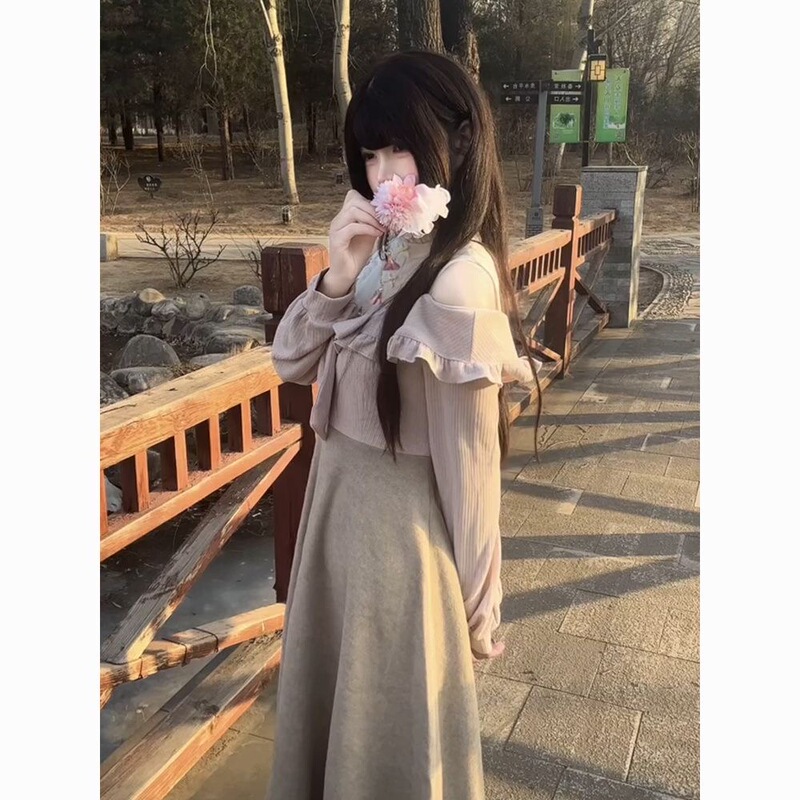 【Hikaru Kuniko】Japanese-Style Clean and Sweet Girl's Gentle Outfit, Long-Sleeve Waist-Cinching Faux Two-Piece Dress 【Hikaru Kuniko】Japanese-Style Clean and Sweet Girl's Gentle Outfit, Long-Sleeve Waist-Cinching Faux Two-Piece Dress