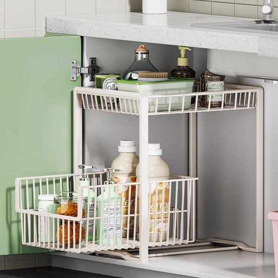 下水槽置物架抽拉式浴室柜下收纳盒多层卫生间洗手台下柜子分层架