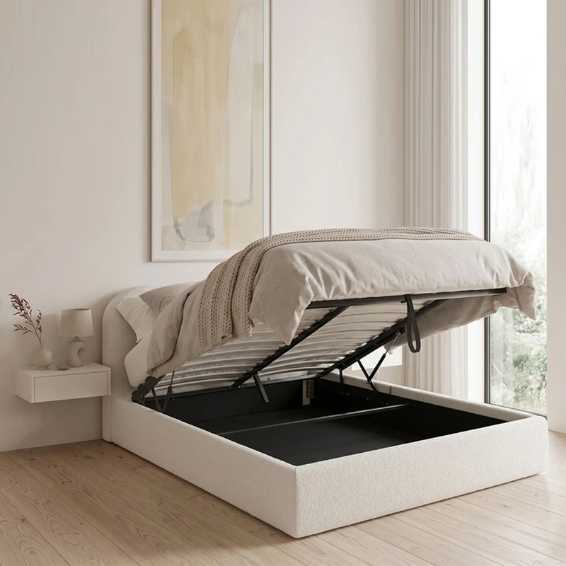 Nordic Light Luxury Designer Lambswool Floor-Standing Storage Bed Italian Minimalist Cream Style Wabi-Sabi 1.8m Storage Bed