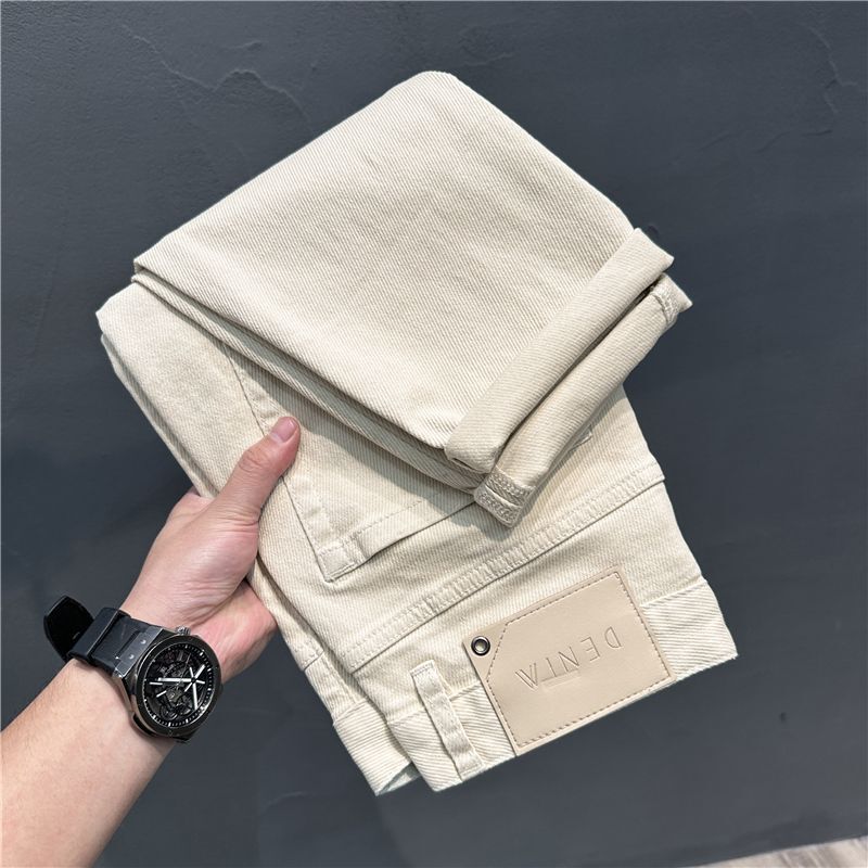 Trendy American-Style Beige Jeans for Men, 2026 Spring/Summer New Slim-Fit, Flattering, Versatile Casual Straight-Leg Pants
