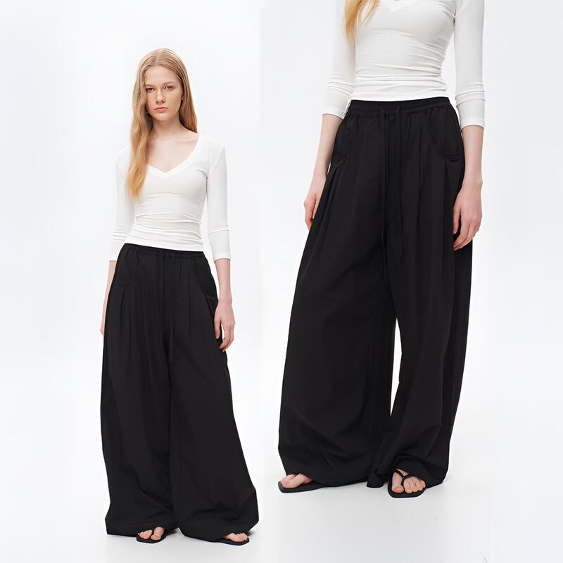 Srikerlab Relaxed Style Drapey Wide-Leg Pants Lyocell Tencel Cool Parachute Loose Casual Long Pants for Women