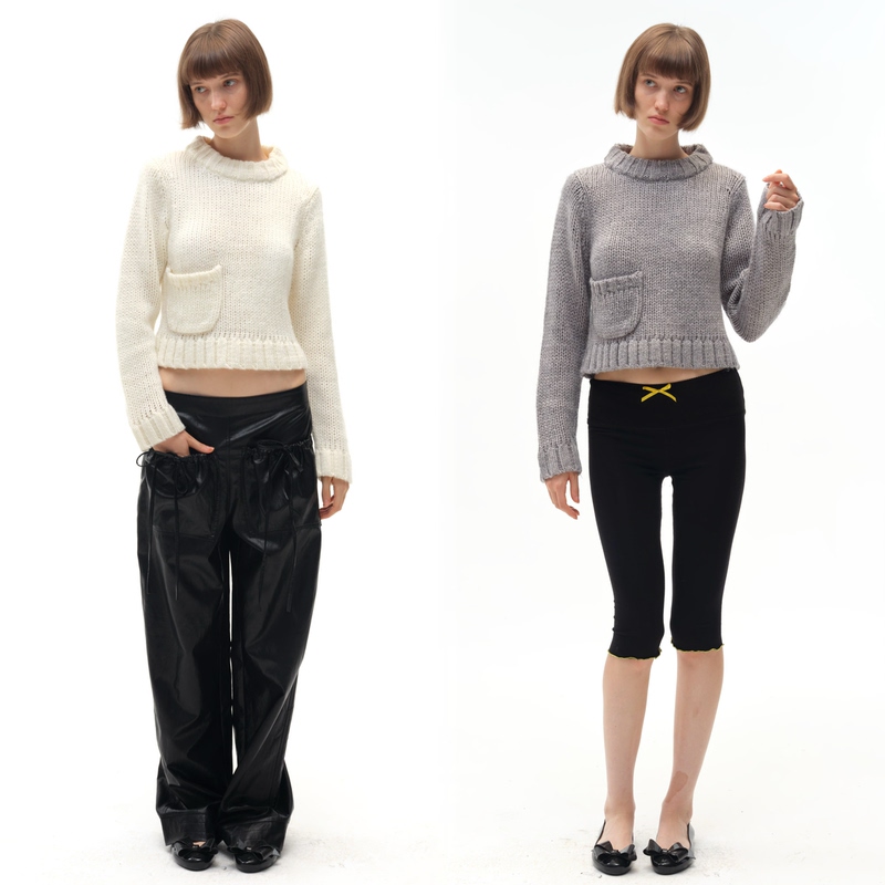 Sshy Retro Chunky Knit Pocket Wool Sweater, Autumn and Winter Slim-Fit Short Outerwear or Innerwear Sweater for Women Sshy Retro Chunky Knit Pocket Wool Sweater, Autumn and Winter Slim-Fit Short Outerwear or Innerwear Sweater for Women