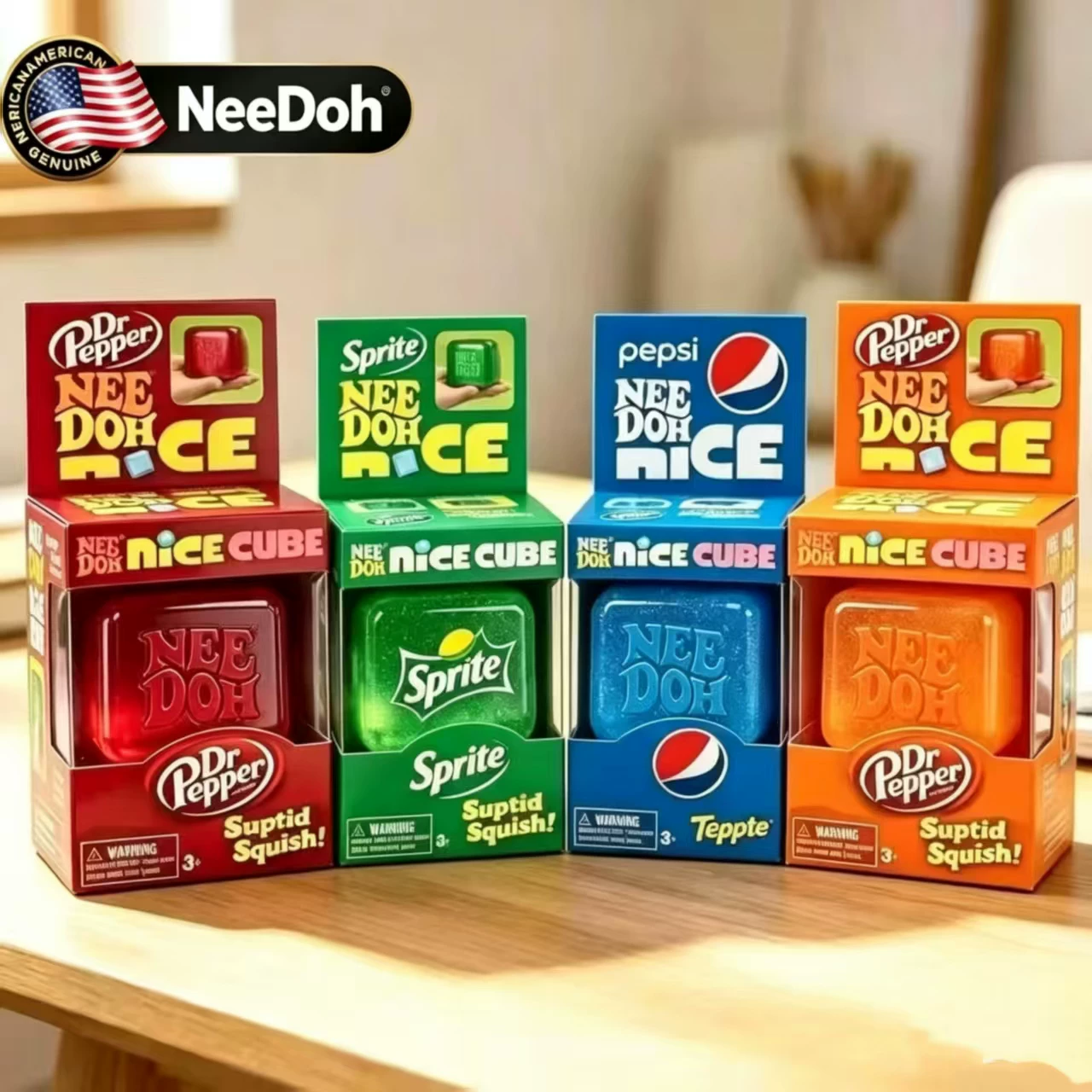 Сенсорный сквиши NeeDoh Nice Cube — сладкий «ледяной» сквиш, разные цвета, возможность нанесения логотипа