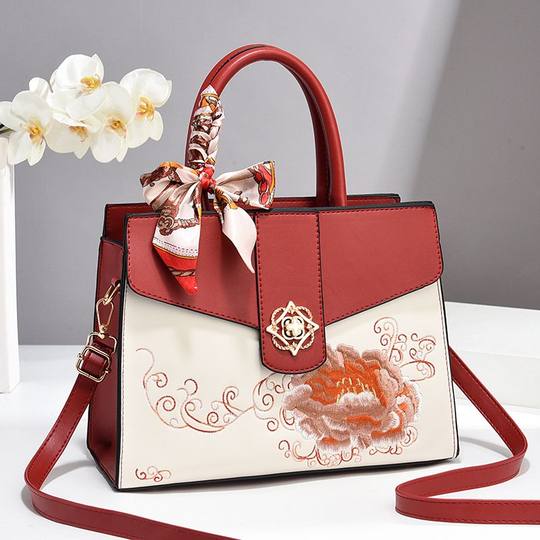 国潮牡丹刺绣轻奢新款手提包大气妈妈包大容量礼物中年单肩斜挎包