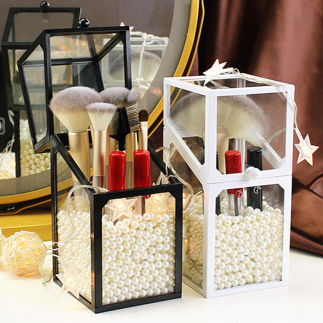 Internet celebrity glass beauty brush barrel non-acrylic transparent makeup brush barrel desktop dormitory cosmetic storage and organization