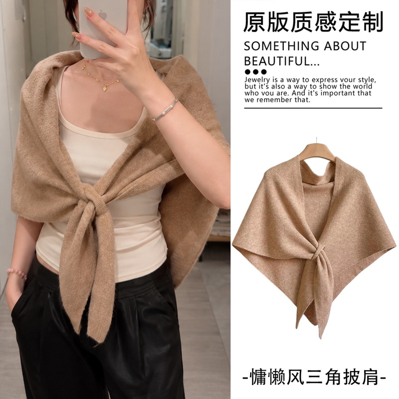 Commuting Atmosphere Vibe! Autumn and Winter Solid Color Triangle Scarf Shawl for Women, Outerwear Scarf, Lazy Style, Thickened Warm Cape