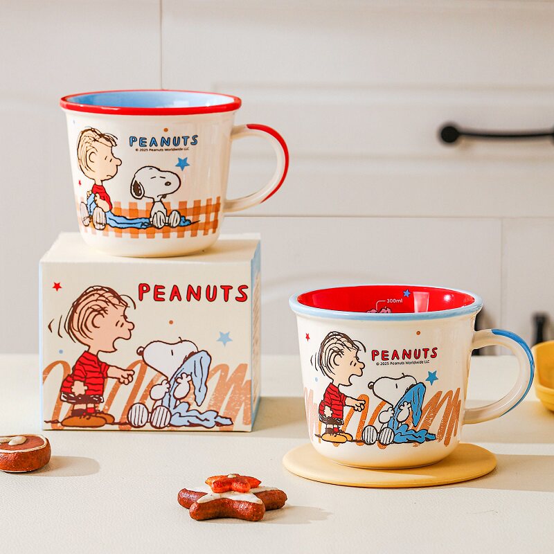 史努比阿贝贝系列牛奶刻度杯彩盒装卡通带把手马克杯早餐牛奶杯