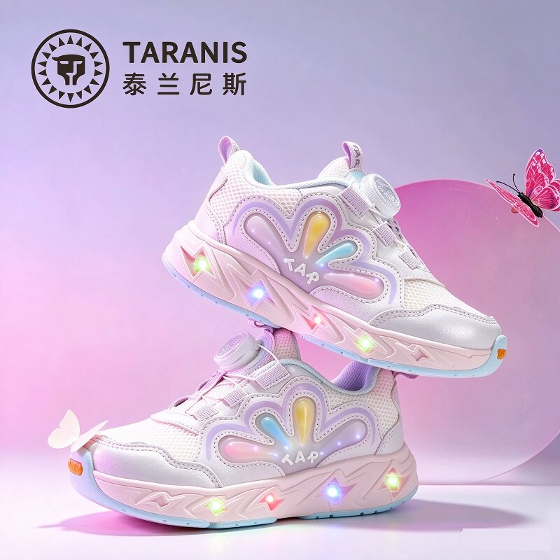 泰兰尼斯秋季新款女童运动鞋轻便减震闪灯鞋软底防滑儿童鞋跑步鞋 尼 实拍商品图