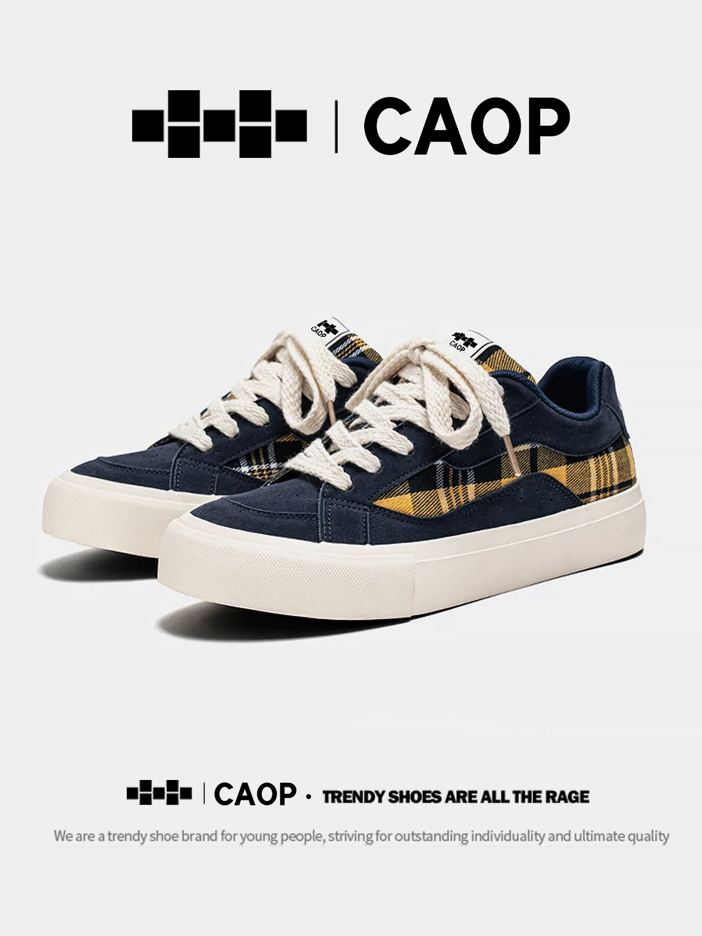 Caop Brand Thick-Soled Canvas Shoes for Men, Autumn Niche American High Street Casual Sports Sneakers, Height-Increasing Training Shoes