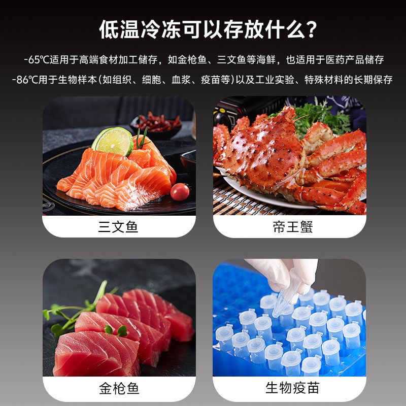 Ultra-Low Temperature Freezer Minus 60 Degrees Commercial Large-Capacity Minus 80 Degree Freezer Refrigerator Deep-Sea Seafood Quick Freezing Cabinet