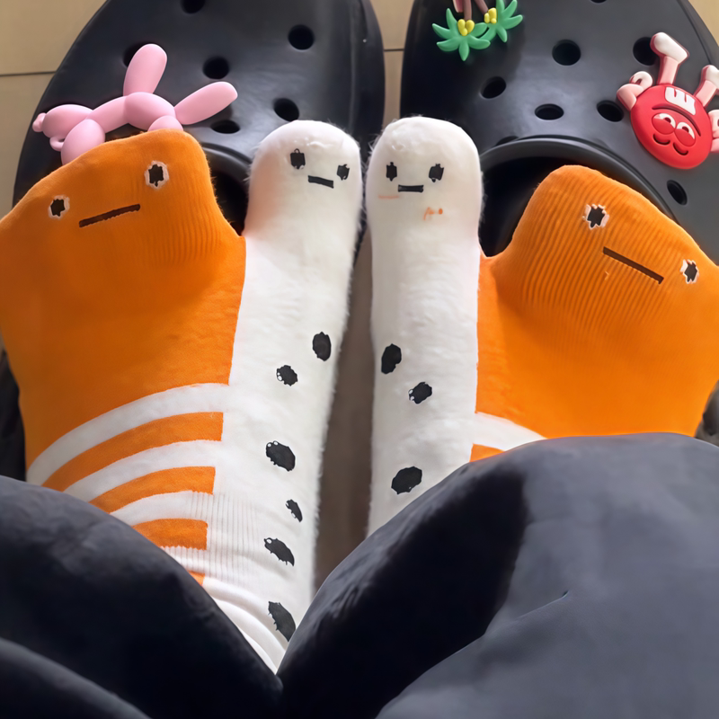 Women's Thin Split-Toe Socks, Garden Eel Mid-Calf Socks, Japanese-Style Striped Flip-Flop Funny Socks, Couple's Home Two-Toe Socks