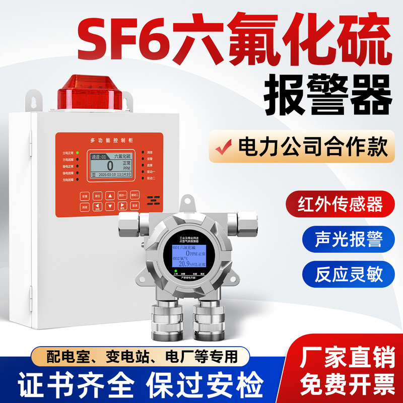 Sulfur Hexafluoride Gas Detector for Distribution Rooms, Explosion-Proof Sf6 Leak Concentration, Oxygen, Temperature, and Humidity Detection Alarm