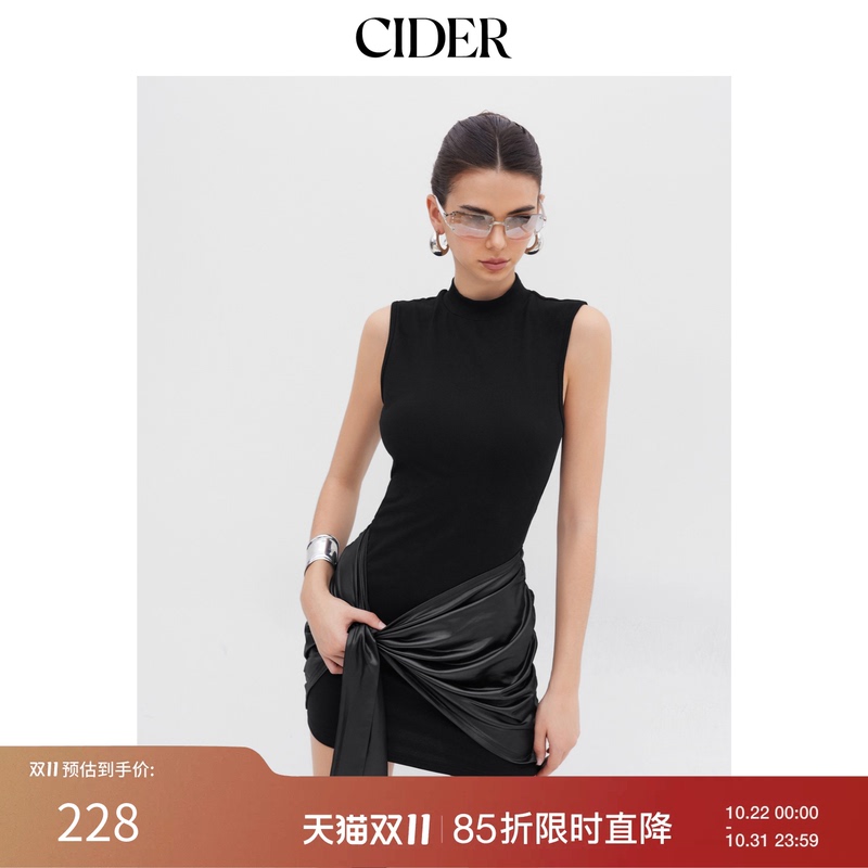 Cider New Style Stunning Dress High-Neck Pleated Sleeveless Dress 114395776