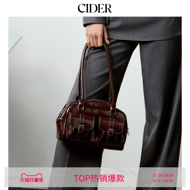 Cider Handbag Double Pocket Large Capacity Women's Bag Imitation Leather Boston Shoulder Bag 114335008