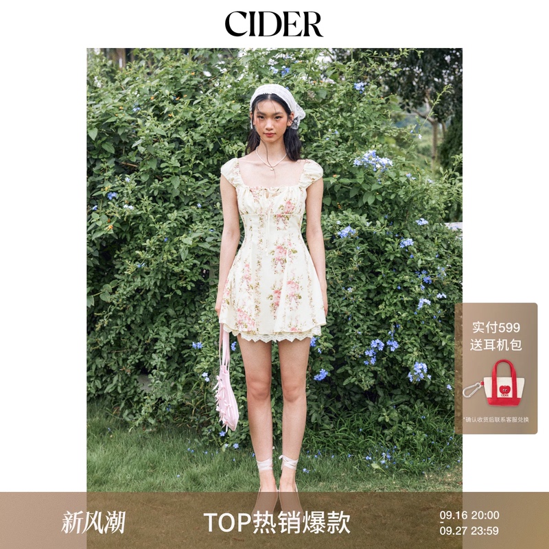[Celebrity Style] Cider Authentic American Style Tank Dress Early Autumn Strap Dress Floral Dress 114348921