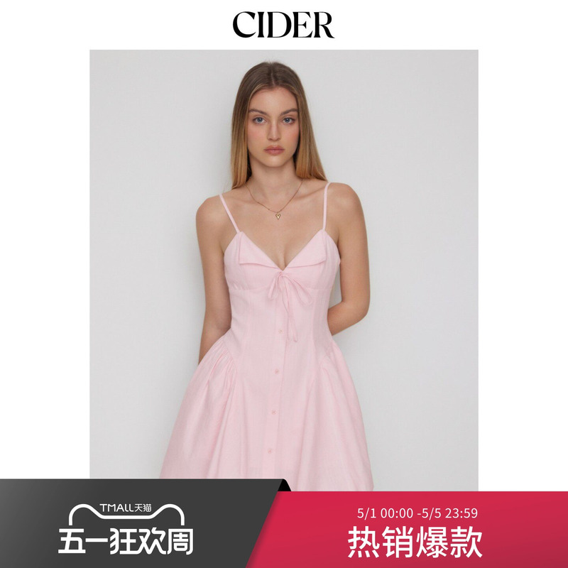 Cider2026 Spring New Quality Cotton V-Neck Tie-Up Flared Mini Dress 115414524