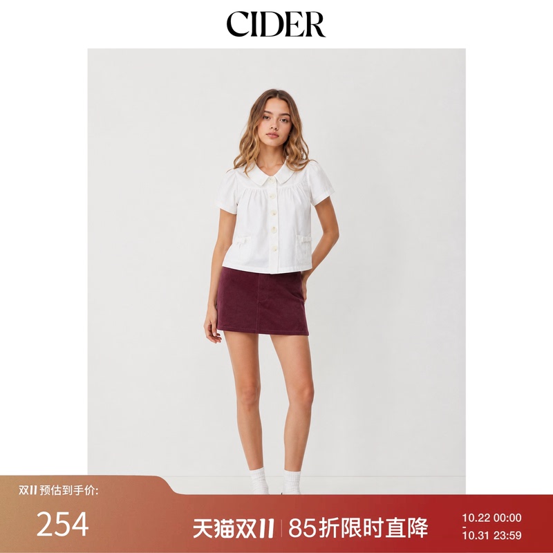 [Celebrity Style] Cidermiu Cotton Peter Pan Collar Bow Pocket Top 114769752
