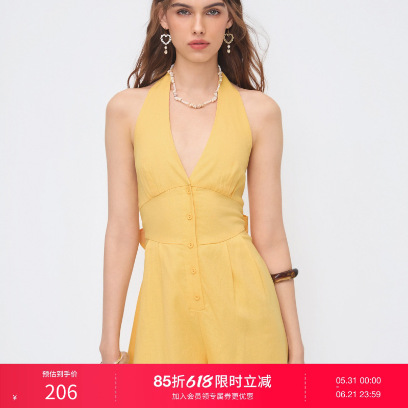 Cider Fashion Jumpsuit Linen V-Neck Button Bow Backless Jumpsuit 114651037 Cider Fashion Jumpsuit Linen V-Neck Button Bow Backless Jumpsuit 114651037