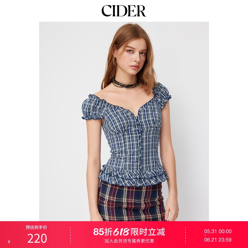Cider Sweetheart Plaid Ruffle Pleated Layered Top 114716588