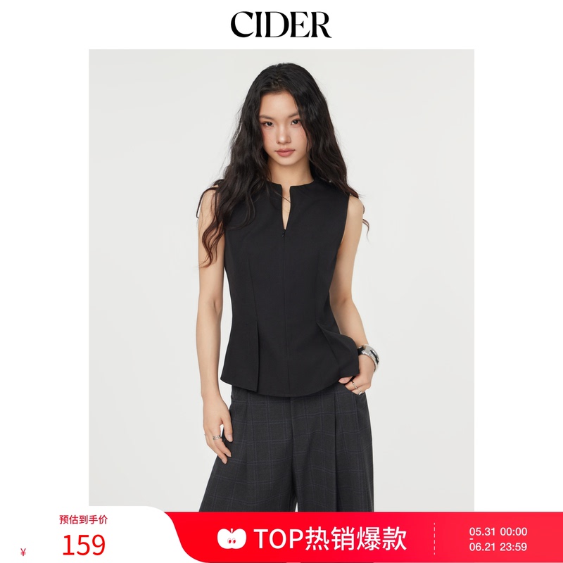 Ciderchic Style Half-Zip Pleated Slim-Fit Elegant Sleeveless Knitted Vest Top for Women 114616603 Ciderchic Style Half-Zip Pleated Slim-Fit Elegant Sleeveless Knitted Vest Top for Women 114616603