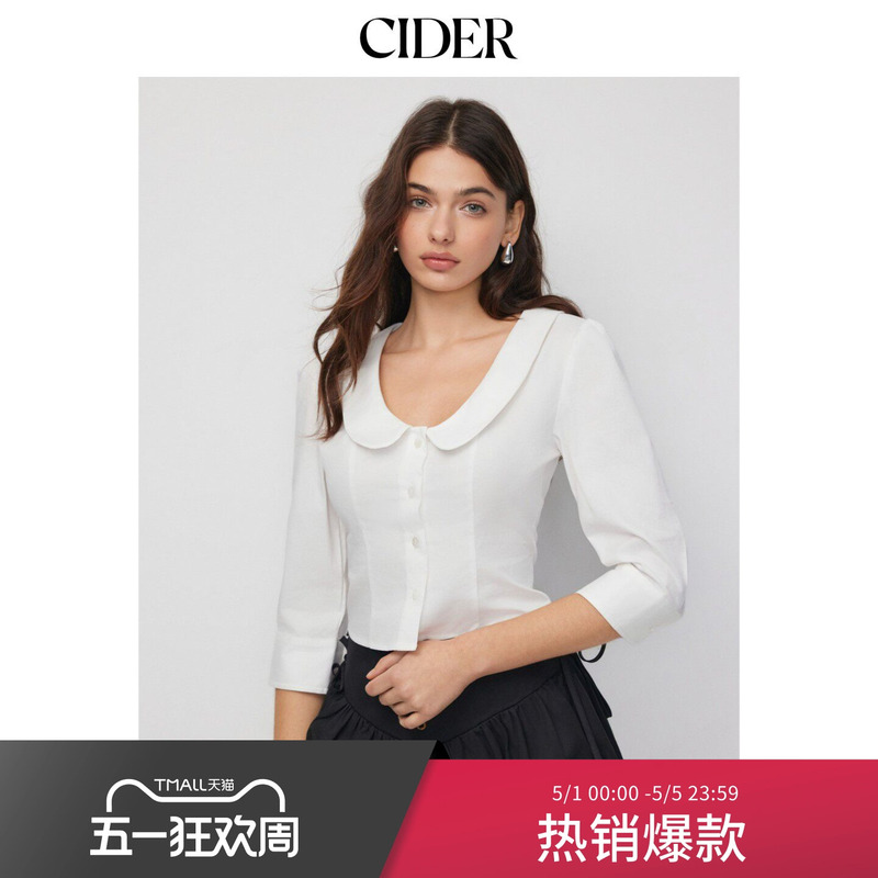 Cider2026 Spring New Product 100% Cotton Peter Pan Collar Mid-Sleeve Top 115245799